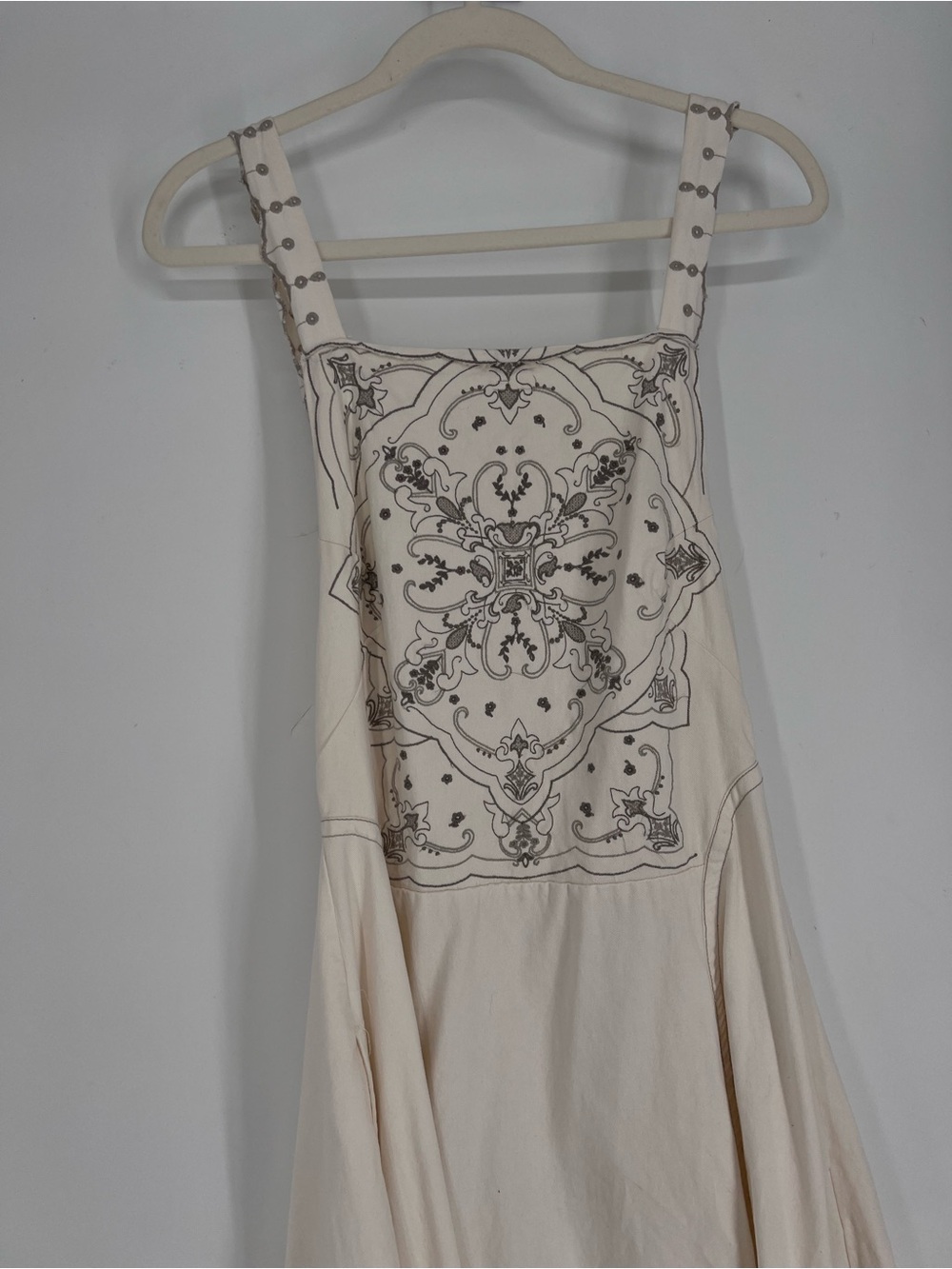 Free People Bali Vienna Cream Gray Embroidered Backless Bow Maxi Dress M - Picture 6 of 13